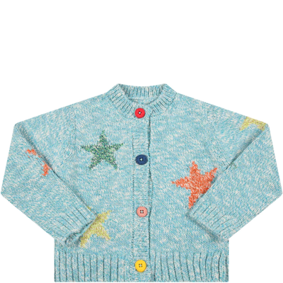 Shop Stella Mccartney Light-blue Cardigan For Baby Girl With Stars In Light Blue