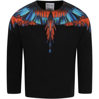 Shop Marcelo Burlon County Of Milan Black T-shirt For Boy With Wings