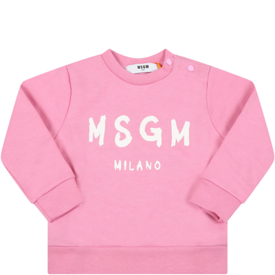 Shop Msgm Pink Sweatshirt For Baby Girl With White Logo