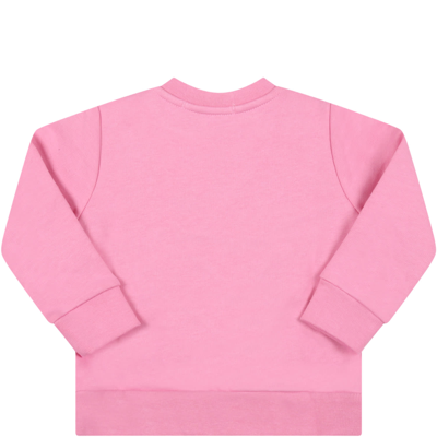 Shop Msgm Pink Sweatshirt For Baby Girl With White Logo