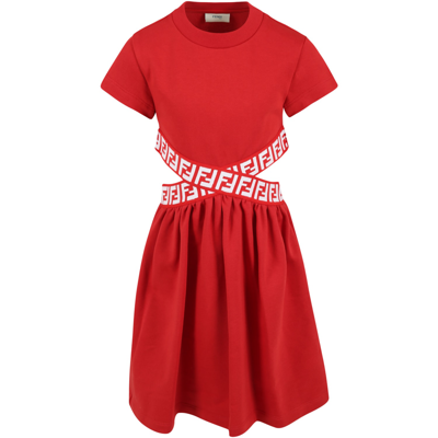 Shop Fendi Red Dress For Girl With White Double Ff
