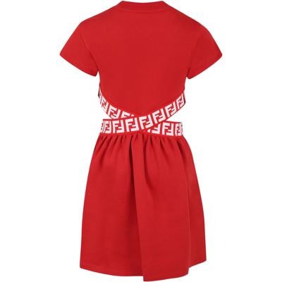 Shop Fendi Red Dress For Girl With White Double Ff