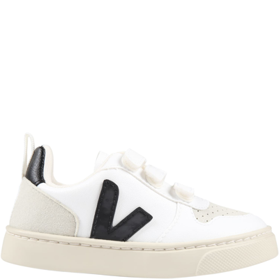 Shop Veja White Sneakers For Kids With Black Logo