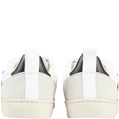 Shop Veja White Sneakers For Kids With Black Logo