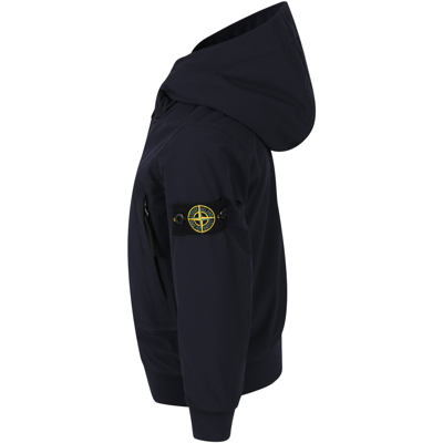 Stone Island Blue Windbreaker For Boy With Patch In Blue
