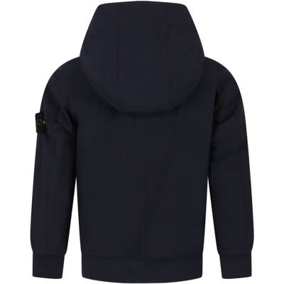 Stone Island Blue Windbreaker For Boy With Patch In Blue