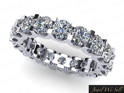 Pre-owned Jewelwesell 3.00ct Round Cut Diamond Shared U-prong Eternity Band Ring 14k White Gold I Si2