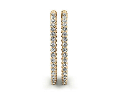 Pre-owned Jewelwesell Ladies Natural Round Diamond Hoop Earrings 3.00ct In Solid 14k Yellow Gold In G/h