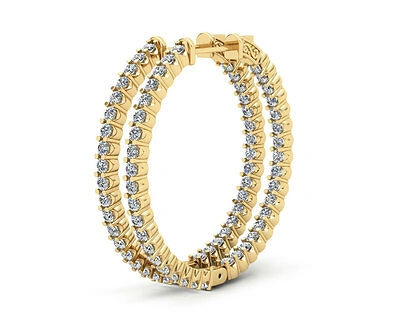 Pre-owned Jewelwesell Ladies Natural Round Diamond Hoop Earrings 3.00ct In Solid 14k Yellow Gold In G/h