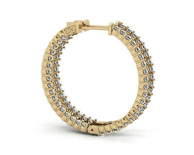 Pre-owned Jewelwesell Ladies Natural Round Diamond Hoop Earrings 3.00ct In Solid 14k Yellow Gold In G/h