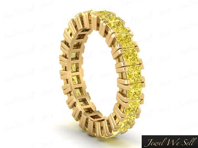 Pre-owned Jewelwesell 3.40ct Princess Cut Yellow Diamond Gallery Eternity Band Ring 14k Gold Si2 Prong