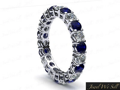 Pre-owned Jewelwesell 2.40ct Round Cut Sapphire Diamond Gallery Eternity Band Ring 10k Gold Aaa H Si2
