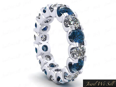 Pre-owned Jewelwesell 4.00ct Round Blue Diamond Shared U-prong Eternity Band Ring 14k Gold Si1 F Vs2