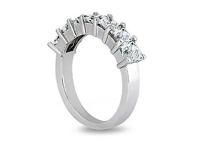 Pre-owned Jewelwesell 7stone 0.80ct Diamond Wedding Band Ring 10k White Gold Princess Si1 Prong Set