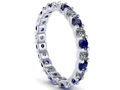 Pre-owned Jewelwesell 2.00ct Round Sapphire Diamond Shared U-prong Eternity Band Ring Platinum Aaa Si1 In G
