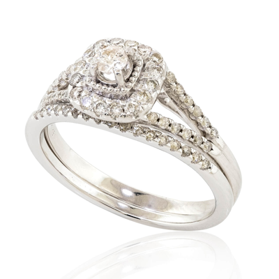 Pre-owned Jewelwesell Women's Solid 14k White Gold Bridal Engagement Ring Set Natural Diamond 0.60ct In Gh