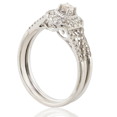 Pre-owned Jewelwesell Women's Solid 14k White Gold Bridal Engagement Ring Set Natural Diamond 0.60ct In Gh