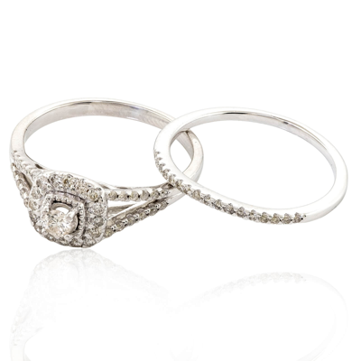 Pre-owned Jewelwesell Women's Solid 14k White Gold Bridal Engagement Ring Set Natural Diamond 0.60ct In Gh