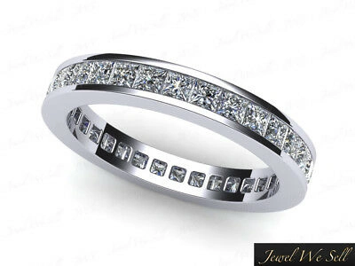Pre-owned Jewelwesell 1ct Princess Diamond Classic Channel Eternity Band Ring 14k White Gold I Si2