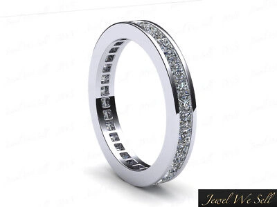 Pre-owned Jewelwesell 1ct Princess Diamond Classic Channel Eternity Band Ring 14k White Gold I Si2