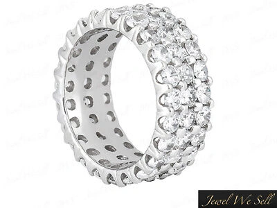 Pre-owned Jewelwesell 3.60ct Round Diamond 3-row Wedding Eternity Band Ring 14k White Gold I Si2 Prong