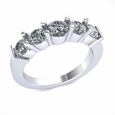 Pre-owned Jewelwesell Natural 1.25ct Round Brilliant Cut 5stone Diamond Anniversary Band Ring 14k Gold In G/h
