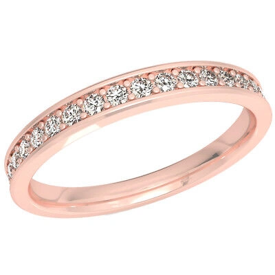 Pre-owned Jewelwesell Natural 0.85ct Round Diamond Eternity Wedding Ring 10k Rose Gold Comfort Fit In I