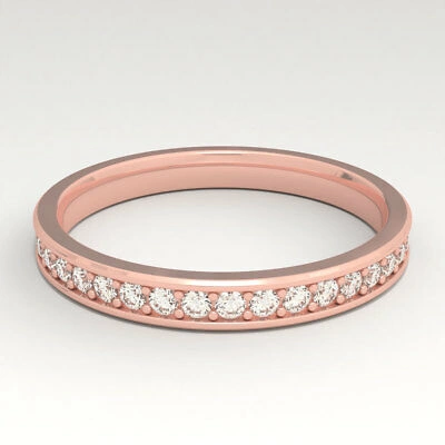 Pre-owned Jewelwesell Natural 0.85ct Round Diamond Eternity Wedding Ring 10k Rose Gold Comfort Fit In I