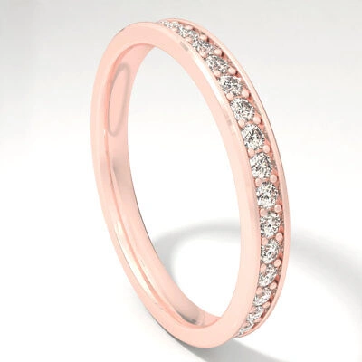 Pre-owned Jewelwesell Natural 0.85ct Round Diamond Eternity Wedding Ring 10k Rose Gold Comfort Fit In I
