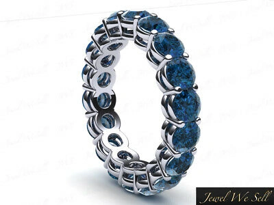 Pre-owned Jewelwesell 5.95ct Round Blue Diamond Open Gallery Shared Prong Eternity Band Ring 18k Si1