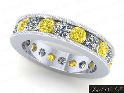 Pre-owned Jewelwesell 1.40ct Yellow Diamond Channel Set Milgrain Eternity Band Ring 10k Gold I2 Gh I1