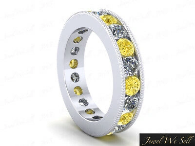 Pre-owned Jewelwesell 1.40ct Yellow Diamond Channel Set Milgrain Eternity Band Ring 10k Gold I2 Gh I1