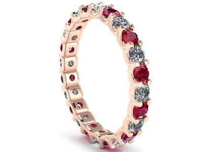 Pre-owned Jewelwesell U-prong Eternity Band Ring 14k Rose Gold 2.25ctw Round Ruby Diamond Aaaa F Vs1