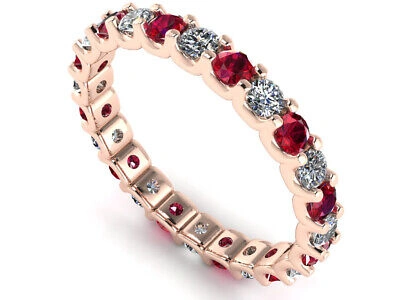 Pre-owned Jewelwesell U-prong Eternity Band Ring 14k Rose Gold 2.25ctw Round Ruby Diamond Aaaa F Vs1