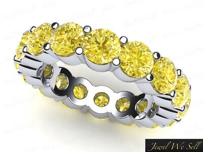Pre-owned Jewelwesell 3.40ct Yellow Diamond Shared Prong Eternity Anniversary Band Ring 18k Gold Si2