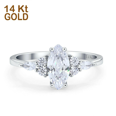 Pre-owned Blueappleco 14k White Gold Vintage Marquise Bridal Simulated Cz Wedding Engagement Ring In Silver