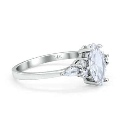 Pre-owned Blueappleco 14k White Gold Vintage Marquise Bridal Simulated Cz Wedding Engagement Ring In Silver