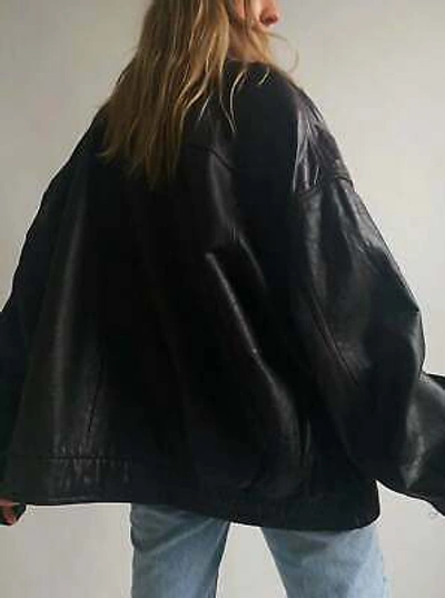 Pre-owned Asaavi Womens Fashion 90s Leather Jacket Vintage Leather Oversized Leather Bomber - 113 In Black