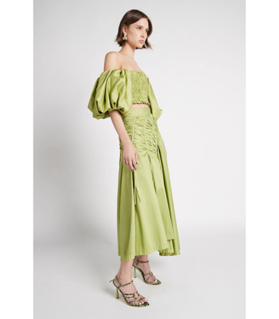 Shop Aje Siren Drawstring Midi Skirt In Bayleaf Green