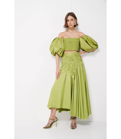 Shop Aje Siren Drawstring Midi Skirt In Bayleaf Green