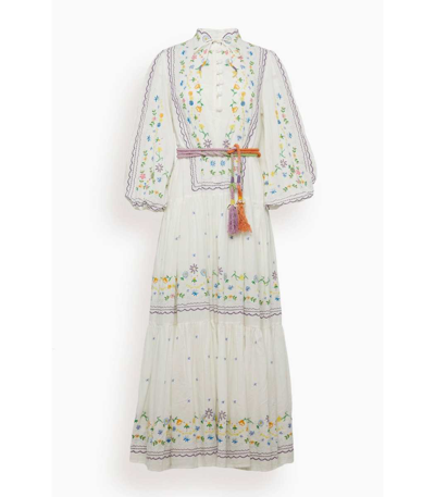 Shop Alemais Juniper Embroidered Midi Dress In Ivory In Multi