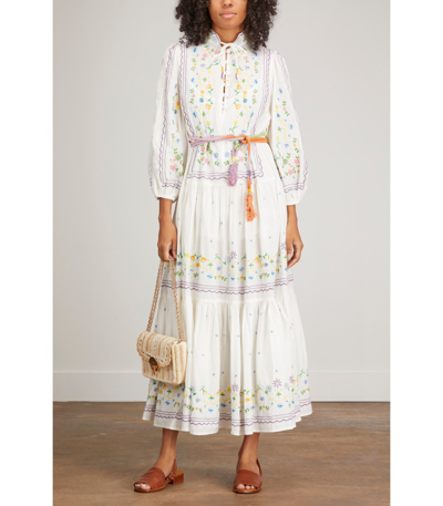 Shop Alemais Juniper Embroidered Midi Dress In Ivory In Multi