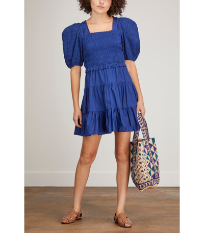 Shop Sea Sloane Puff Sleeve Smocked Dress In Cobalt In Blue