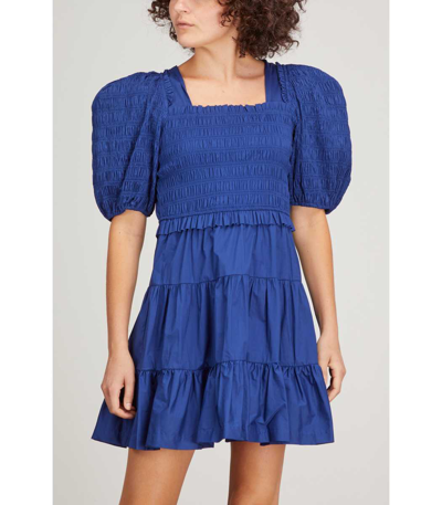 Shop Sea Sloane Puff Sleeve Smocked Dress In Cobalt In Blue