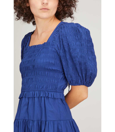 Shop Sea Sloane Puff Sleeve Smocked Dress In Cobalt In Blue