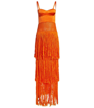 Shop Alejandra Alonso Rojas Bustier Fringe Crochet Dress In Orange