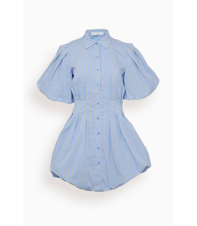 Shop Jonathan Simkhai Cleo Balloon Pintuck Mini Dress In Classic Blue Stripe