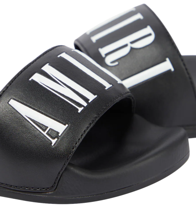 Shop Amiri Logo Leather Slides In Black/white