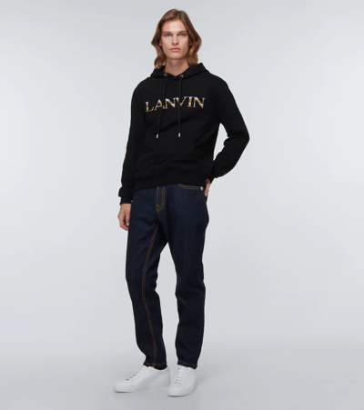 Shop Lanvin Embroidered Cotton Hoodie In Black