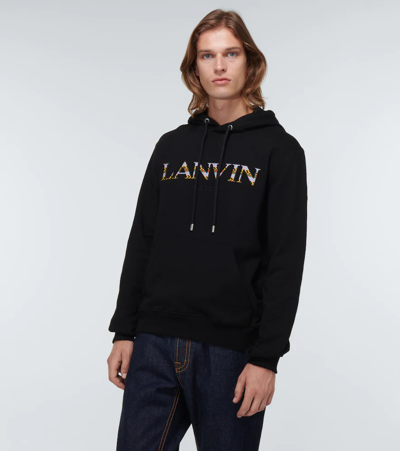 Shop Lanvin Embroidered Cotton Hoodie In Black